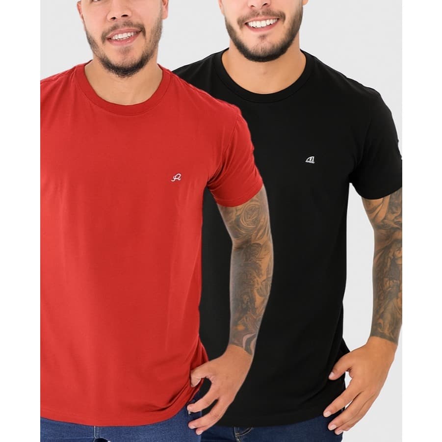 KIT 2 Camisa Gola redonda Masculina Premium 100% Algodão Básica Lisa Para Homem Do P ao GG