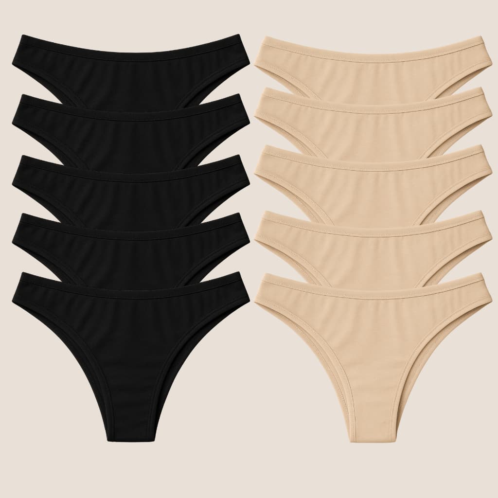 Kit 10 Calcinhas Tanga Conforto Microfibra Preta e/ou Bege Forro 100% Algodão