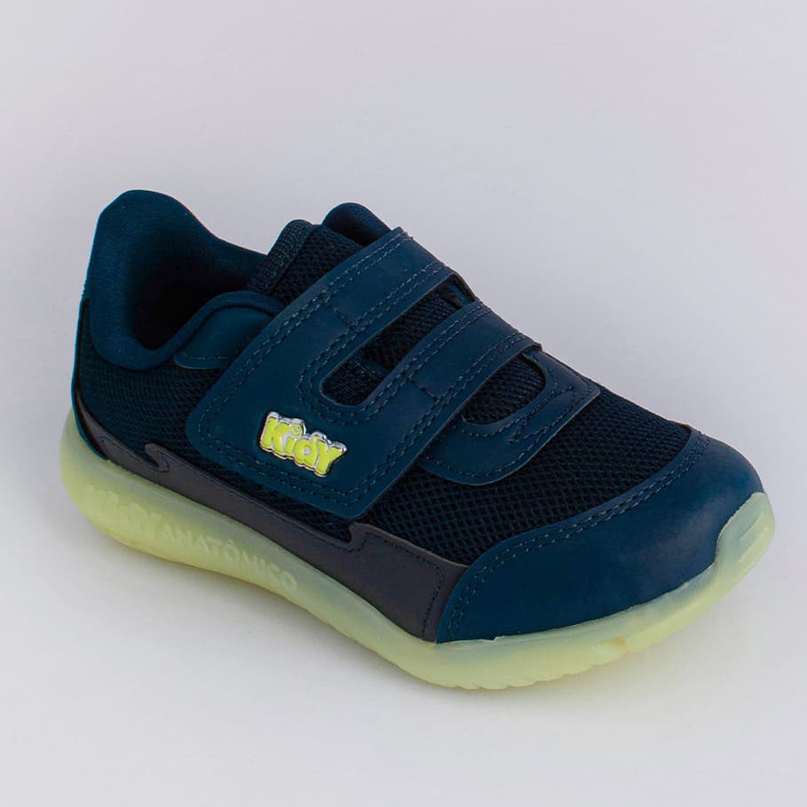 Tênis Infantil Menino Kidy Flex Light Led Formato Anatômico Fecho Duplo Versátil Antiderrapante