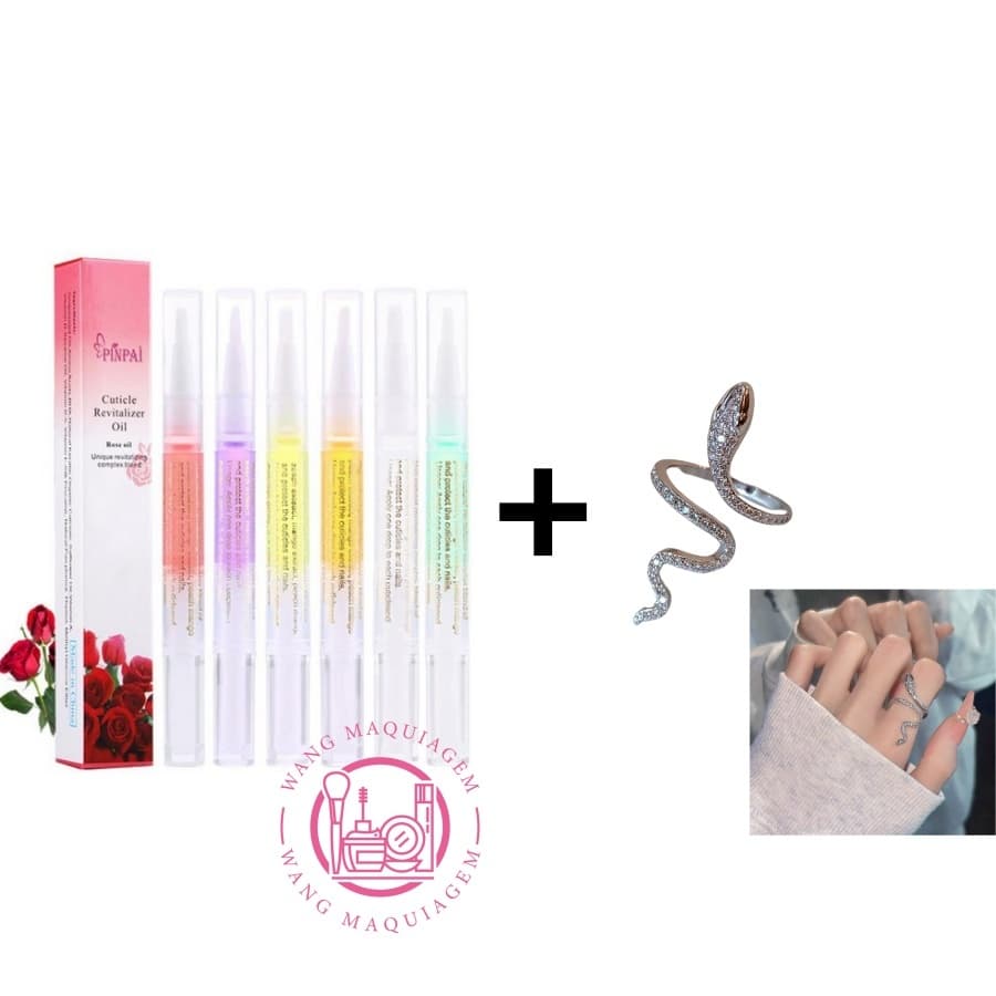 Caneta Óleo Hidratante Cutículas 3ml Gel De Unha Sabores + Anel De Cobra Diamante de Luxo Leve