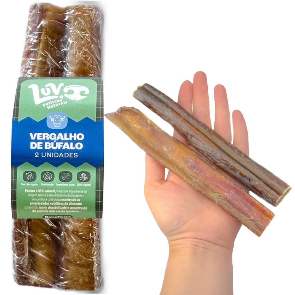 Petisco Natural Cães Vergalho de Bufalo Rígido Stick 2un Limpeza Oral Luv Petiscos Naturais Cachorro