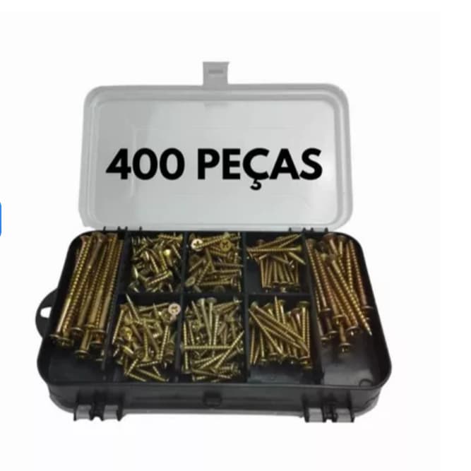 Kit Parafusos Chipboard Philips + Buchas + Estojo Organizador (400 peças)