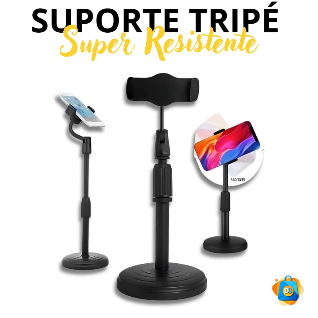 Tripé Reforçado de Mesa Para Celular de Alta Resistência com Estrutura Firme Base Estável 360 Graus