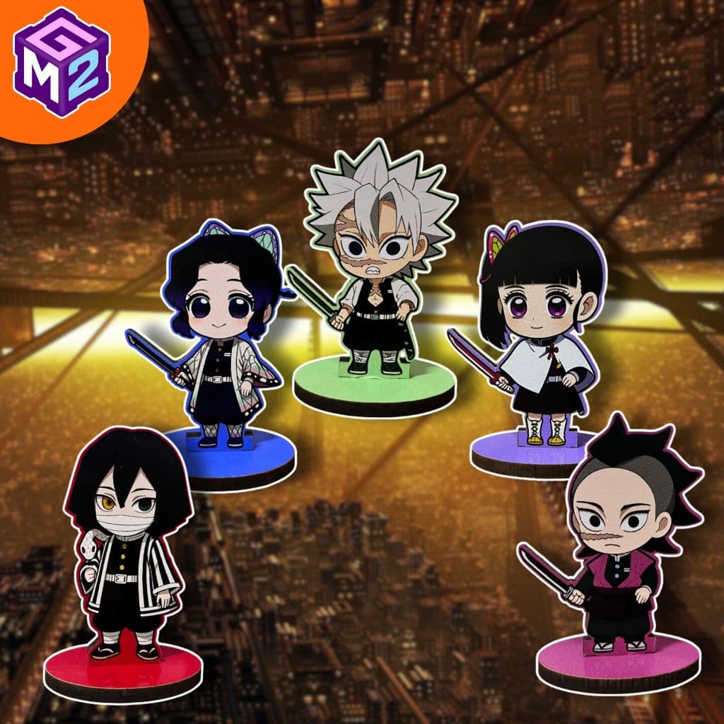 Kit 5 Totens Demon Slayer Shinobu 7cm MDF – Display de Mesa Kimetsu no Yaiba Castelo Infinito
