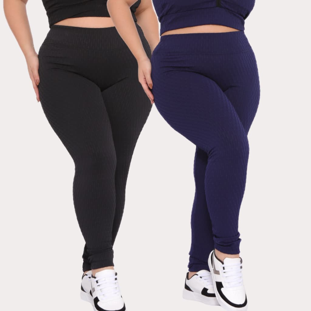 2 Calças Legging Bolha Plus Size Leg Suplex Grossa Zero Transparência Costura Reforçada