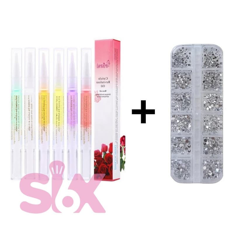 Conjunto Caneta Óleo Hidratante Revitalizante De Frutas Gel + Kit Estojo Strass Prata