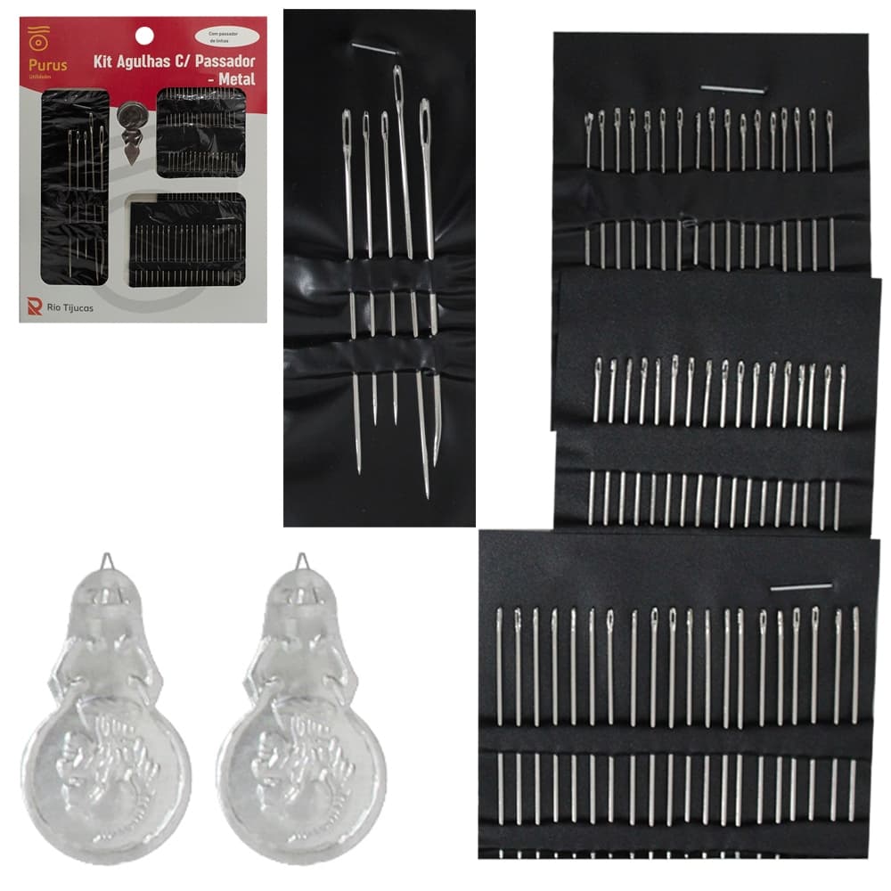 KIT COSTURA CARTELA COM 59 AGULHAS + PASSADOR DE LINHA Código 4002708