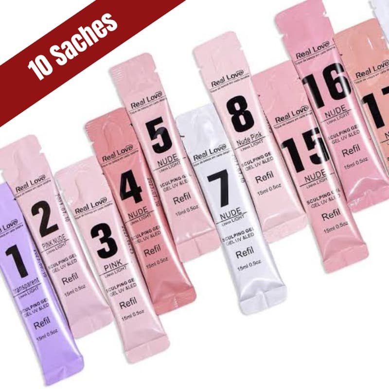 Kit 10 Refil Sache Gel Real Love Sculping Modelagem Light 15ml Unha Gel