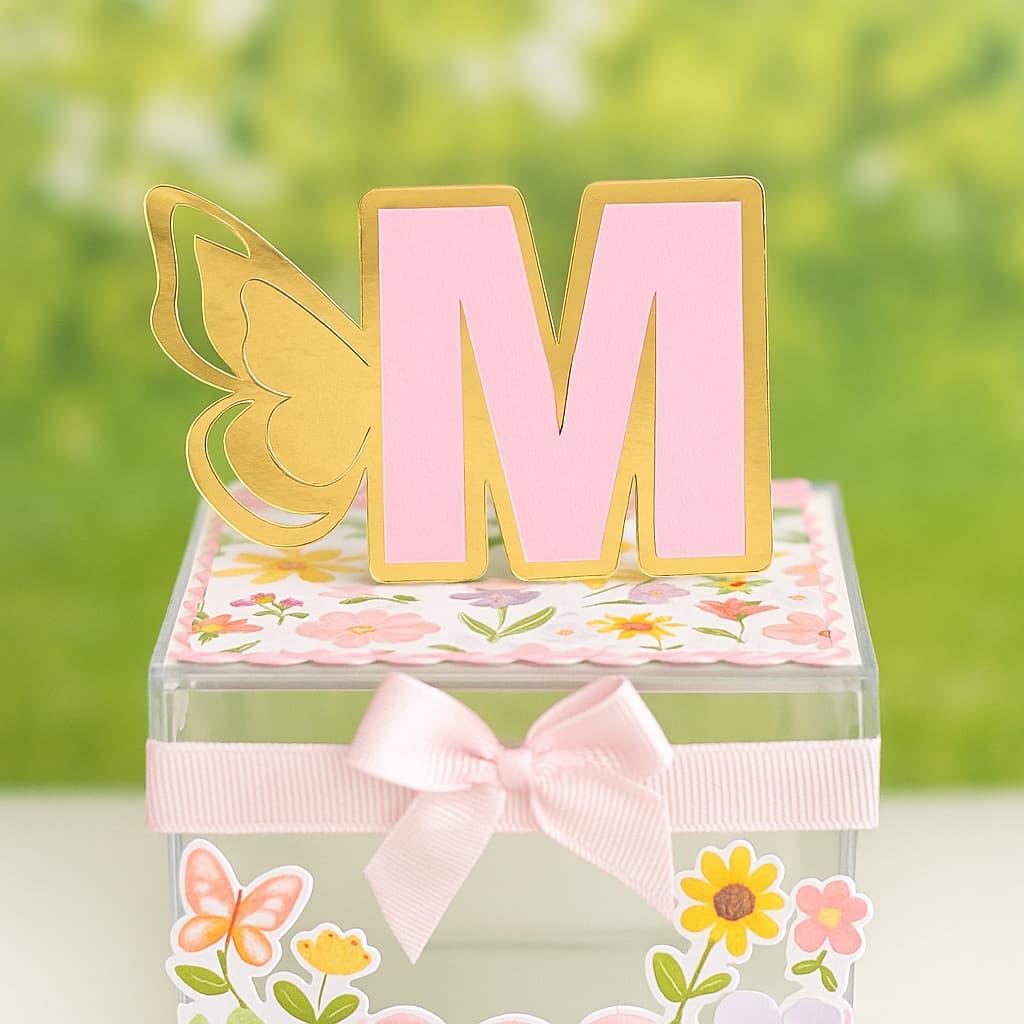 Kit Letras Jardim das Borboletas- Aplique Personalizado Letra com Borboleta 3D — Lamicote Ouro/Prata — 5cm