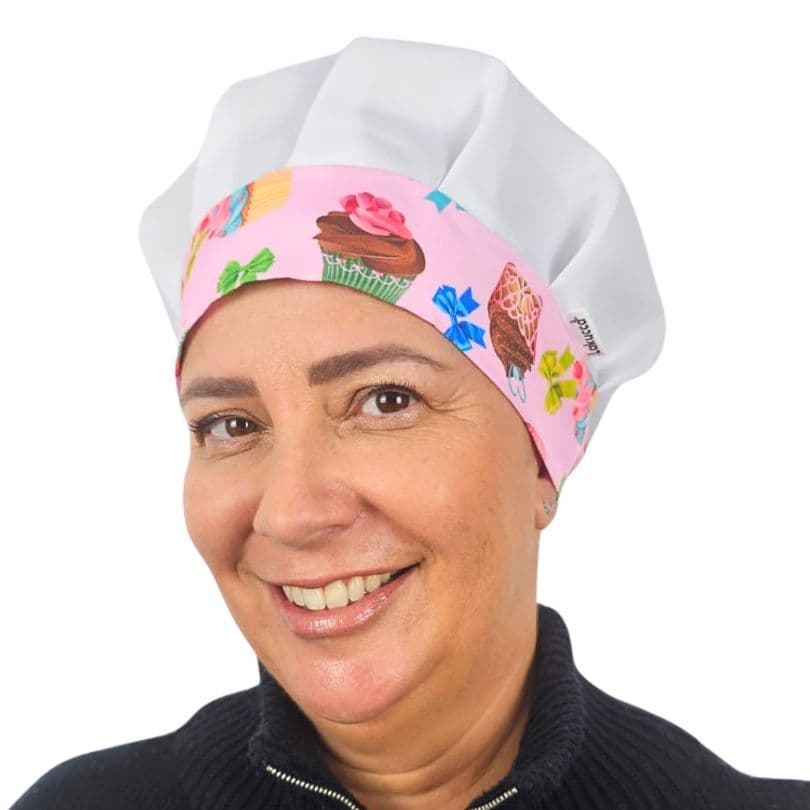 touca de cozinha unissex personalizada gorro para Gastronomia Bolo Rosa