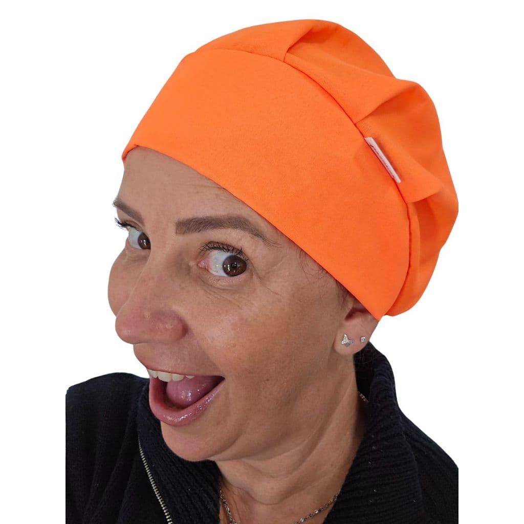 Touca de Cozinha Feminino Personalizada gorro para Gastronomia Laranja