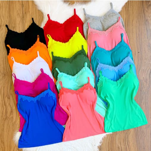 Kit blusa feminina 5 Regatas Feminina Renda com Bojo e Alças Regulável Moda Feminina