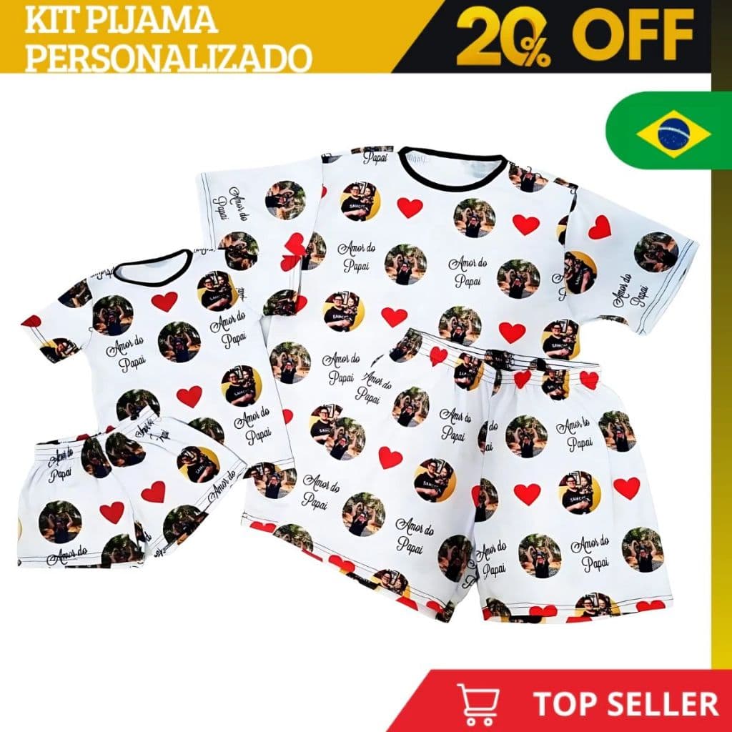 Pijama Temático Dia dos Pais Kit Personalizado com Fotos