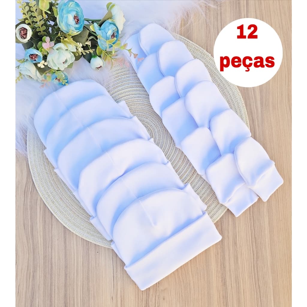 Kit 6 Touca e 6 Luva Para Bebê Recém Nascido 100% Algodão Antialérgico Maternidade