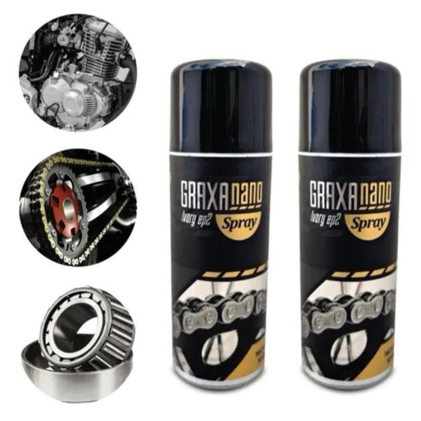 KIT 2 GRAXAS LUBRIFICANTE SPRAY CORRENTES MOTO 160ML – NANO ALTA PERFORMANCE · ANTICORROSIVO E RESISTENTE À ÁGUA