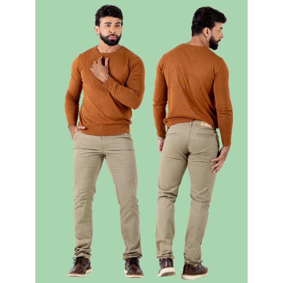 Calça Brim Masculina Slim Areia  Casual e Durável com Elastano para Flexibilidade Trabalho e Passeio