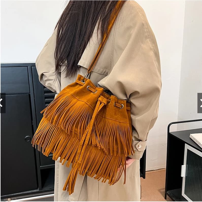 Bolsa Feminina Camurça Franja Ombro/Transversal Boho Chic