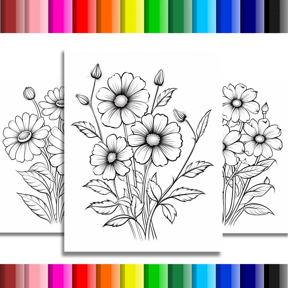Desenhos Para Colorir Flores Margaridas 50 desenhos - 25 Folhas A4 - 2 Desenhos em cada Folha
