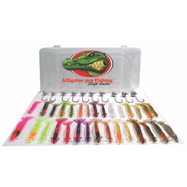 Camarões Artificiais Kit Peva 41 pç - sendo  30 Camarões+10 Jigs + Estojo  - PROMOÇÃO ( leia descrição)