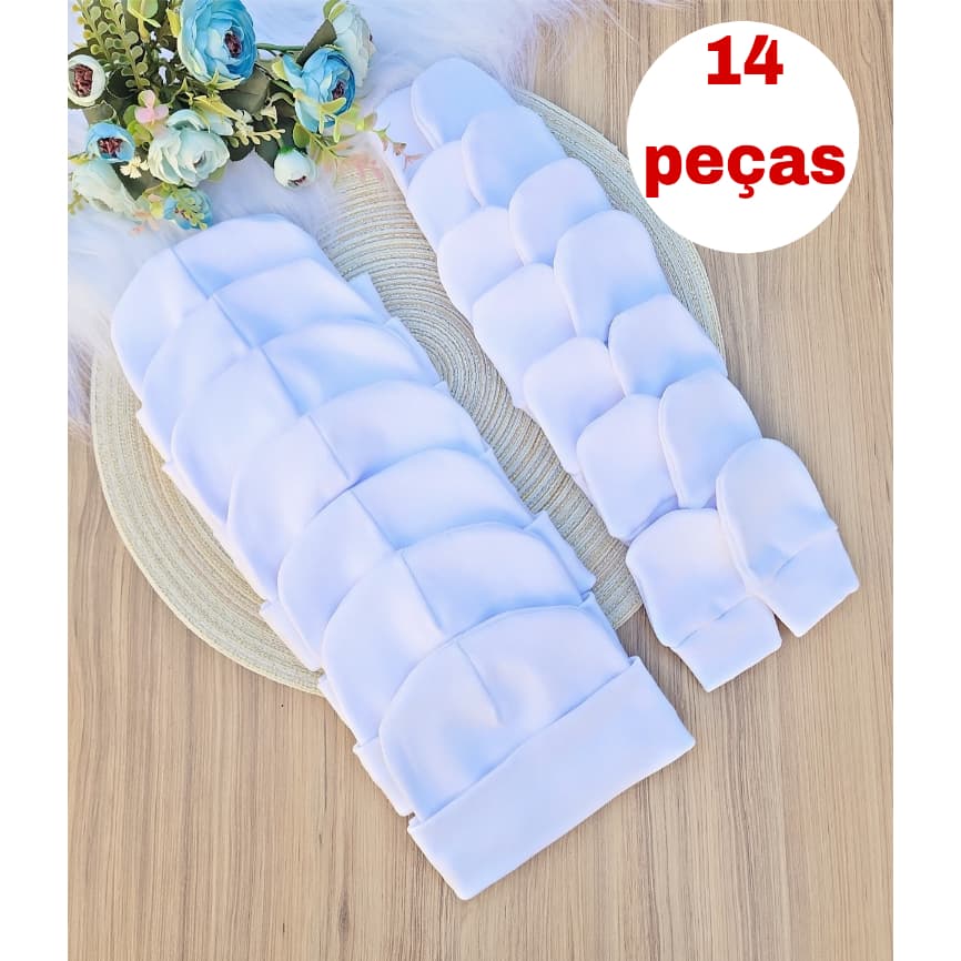 Kit 7 Touca e 7 Luva Para Bebê Recém Nascido 100% Algodão Antialérgico Maternidade