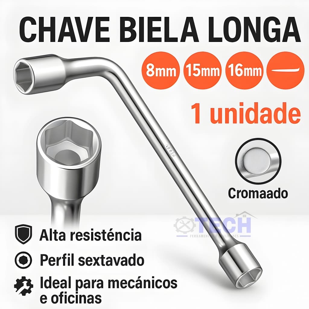 Chave Biela Longa Sextavada Cromo – Alta Resistência 8mm 15mm 16mm
