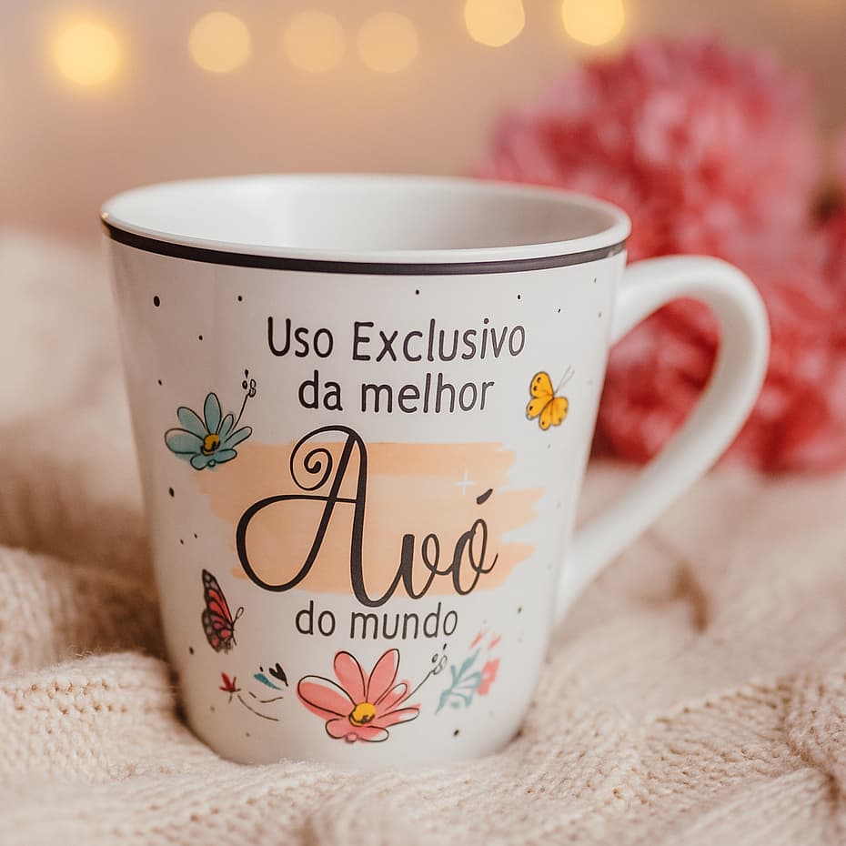 Caneca Tulipinha Porcelana 120ml Dia Dos Avós Melhor Vó Do Mundo Vovo Presente Data Especial Lembrança Afeto