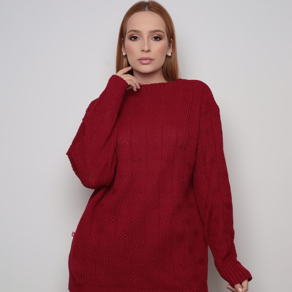 Blusa Feminina Tricot Trabalhado Manga Longa Moda Inverno Elegante Casual Confortável Despojado