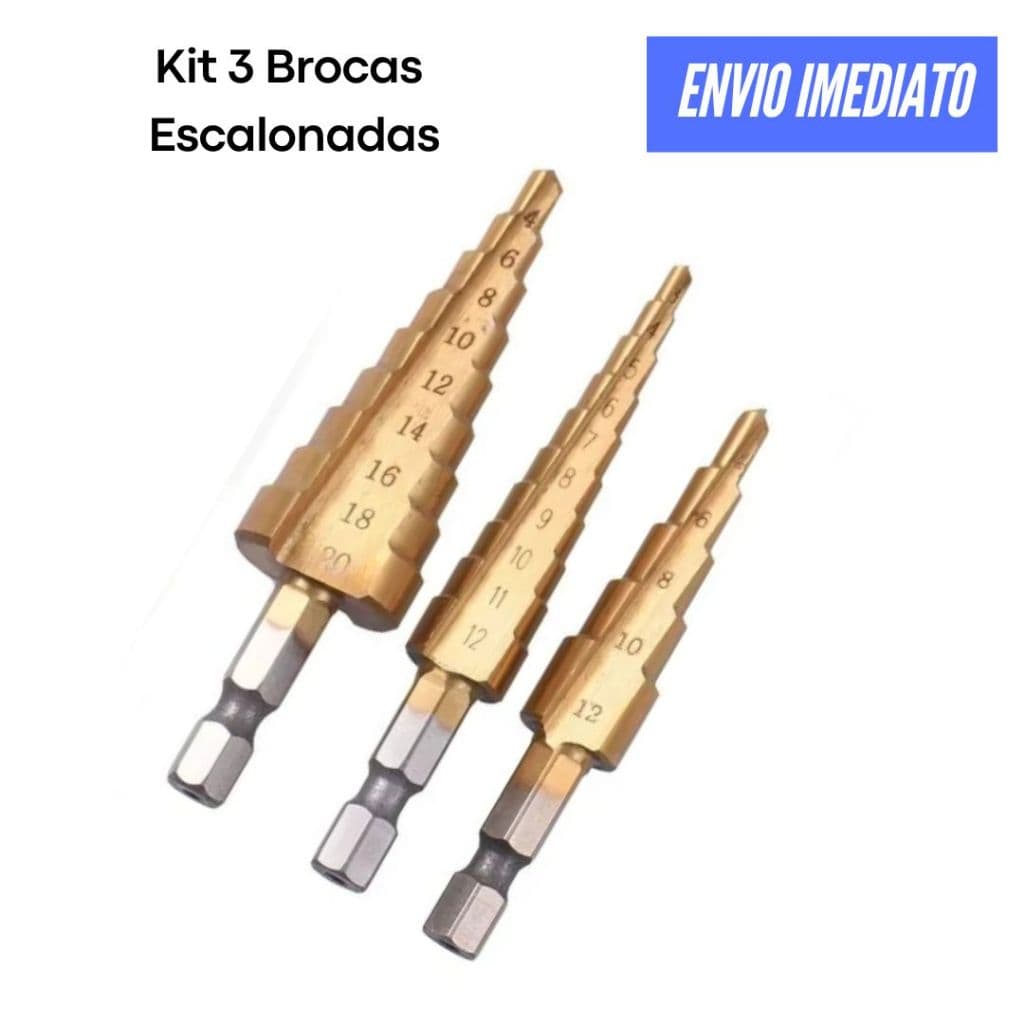 Kit 3 Brocas Escalonadas 3-12 mm, 4-12 mm e 4-20 mm