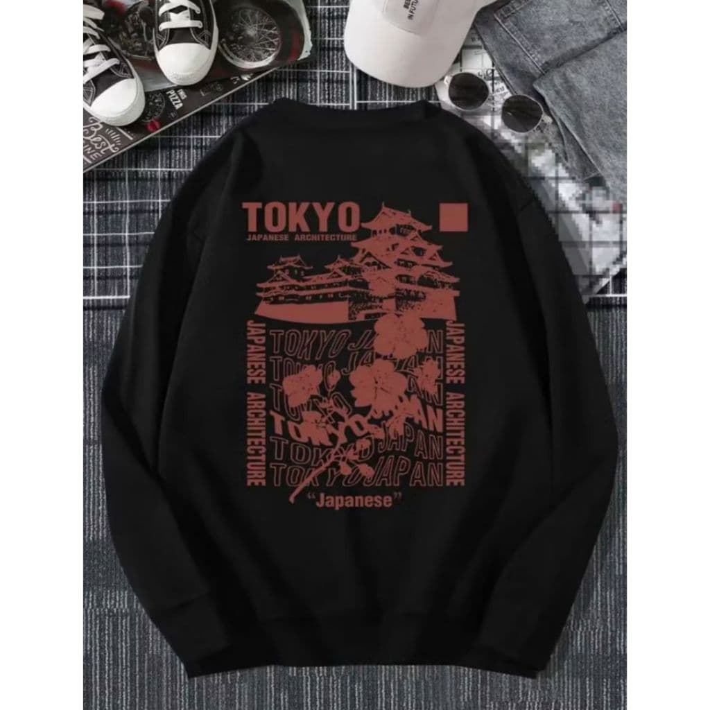 Moletom Careca Tokyo Japanese Architecture Gola Redonda Casaco Flanelado Unissex Frio Algodão Blusa