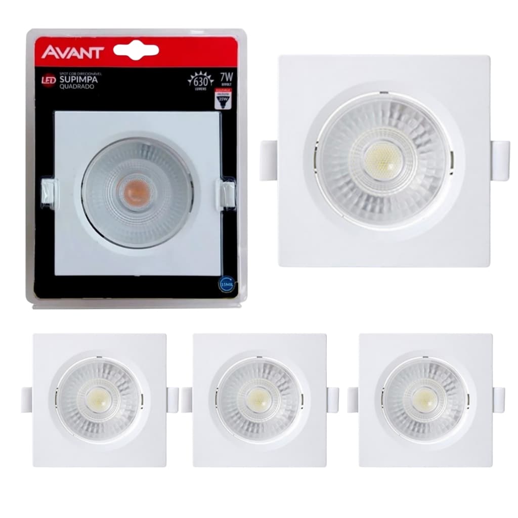 Kit 5 Spot Led Embutir 7w Quadrado Dicroica Par20 Luminária Teto Gesso Sanca Bivolt 110/220v