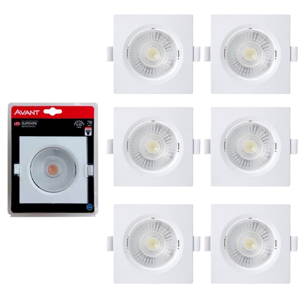 Kit 6 Spot Led Embutir 7w Quadrado Dicroica Par20 Luminária Teto Gesso Sanca Bivolt 110/220v