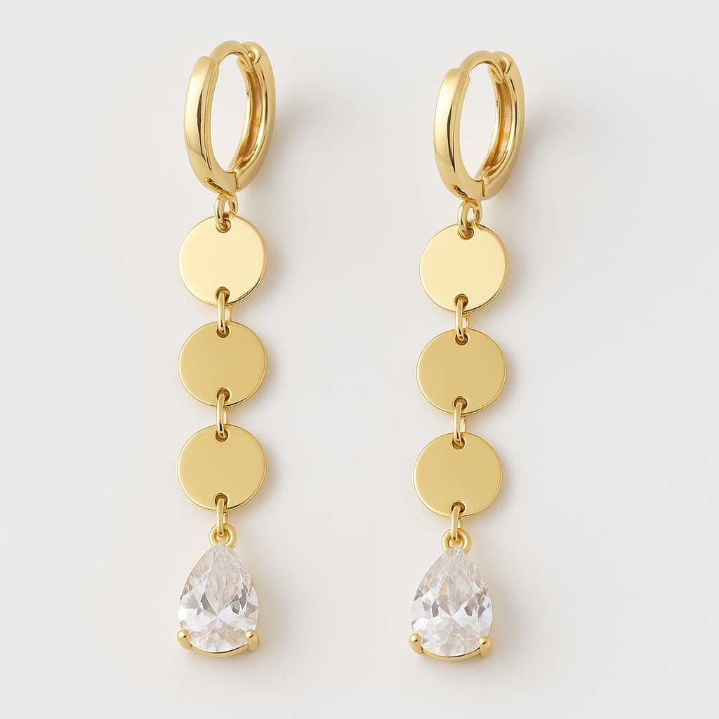 | SEMIJOIA | Brinco Argola Chapinha e Gota Banhado A Ouro