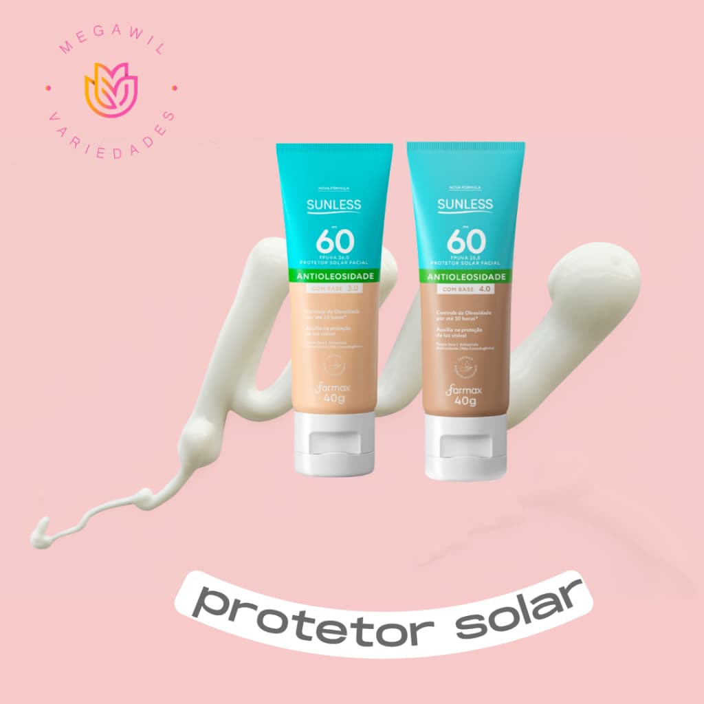 Protetor Solar Facial Sunless FPS 60 com Base 3.0 e 4.0 – 2 unidades