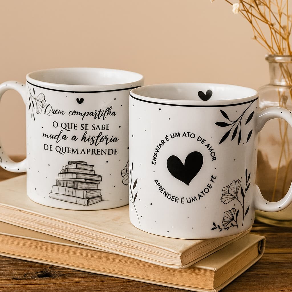 Caneca Dia Dos Professores 300ml Ensinar é Ato Amor Aprender Educador Educar Presente Lembrança Homenagem
