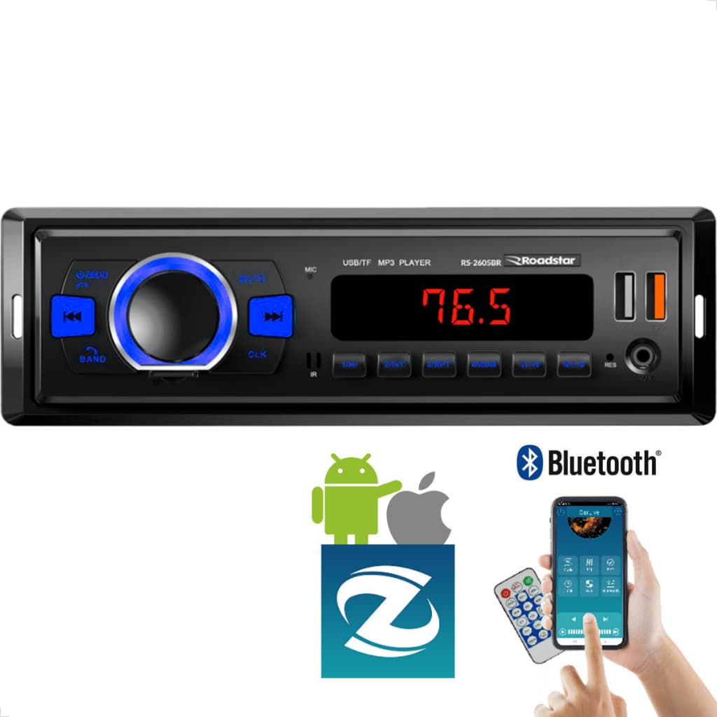 Som Automotivo Roadstar RS-2605BR Plus c/ Bluetooth, USB, FM, Aux, SD - Rádio Carro C/ Controle