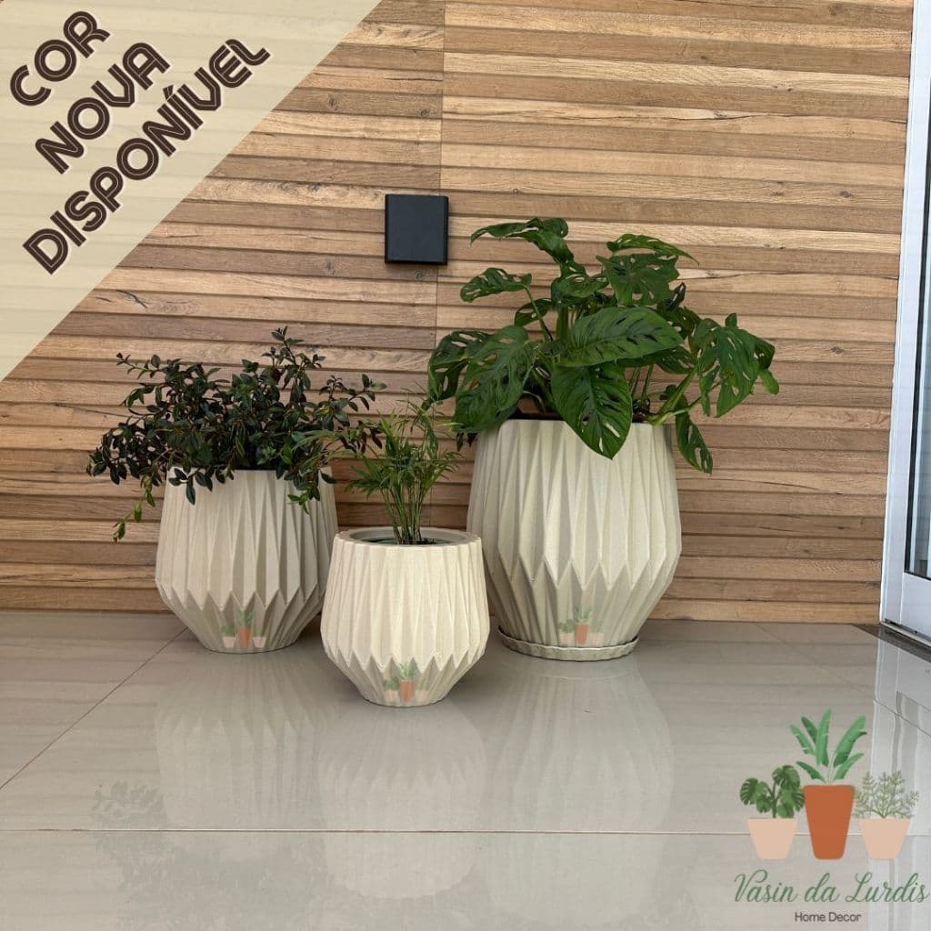Kit 3 Vaso De Planta Origami P, M e G 22, 30 e 38 Cm, Sala, Jardim e Varanda