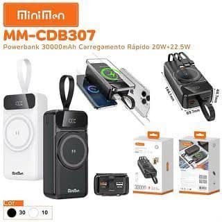 Bateria Externa Power Bank 30000mAh Display LED C/ Cabos + Carga Rápida Inteligente 22.5W Original