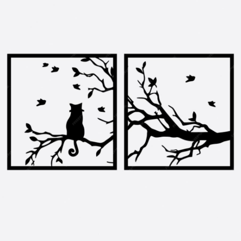 Kit Quadros Decorativos 2 Peças  Gato Floresta