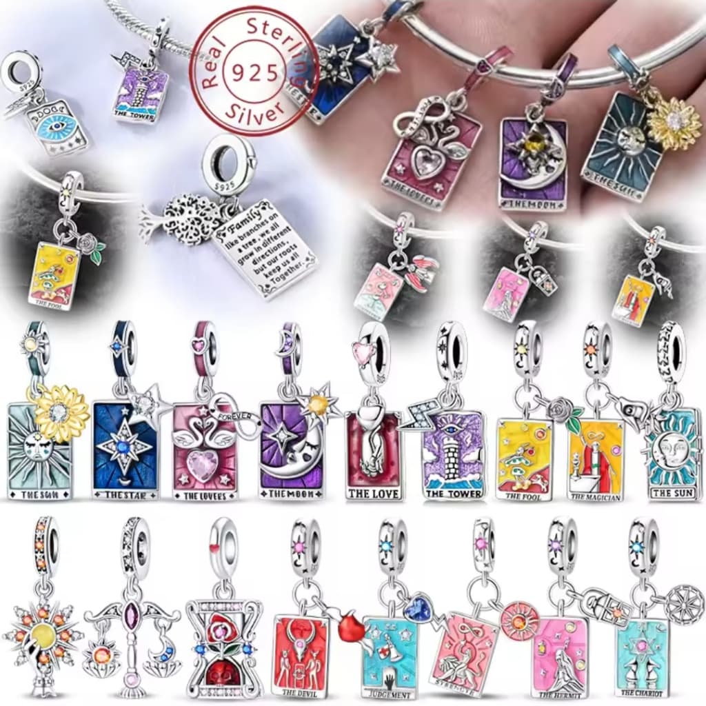 Berloque Pingente Prata Cartas Tarô Mundo Estrela Temperança Pulseira Bracelete Tarot Card Esotérico