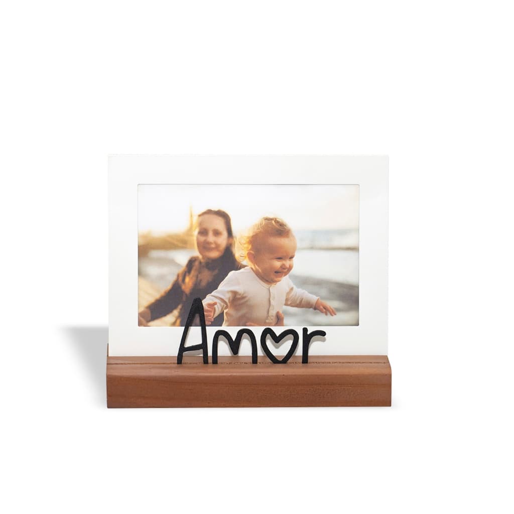 Porta-Retrato Amor 10 × 15 cm Aço & Madeira Nogueira