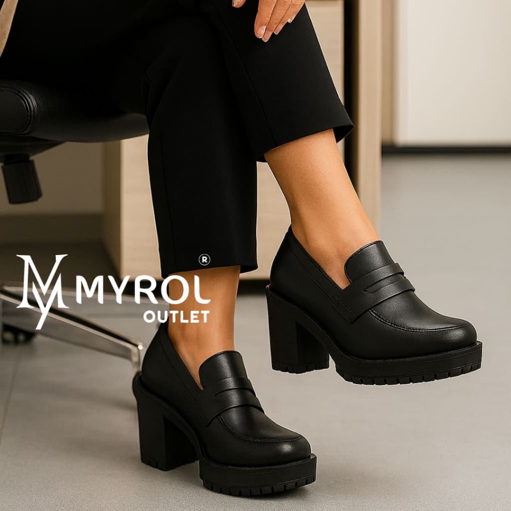 Sapato Salto Médio Tratorado Mocassim Slip On Casual