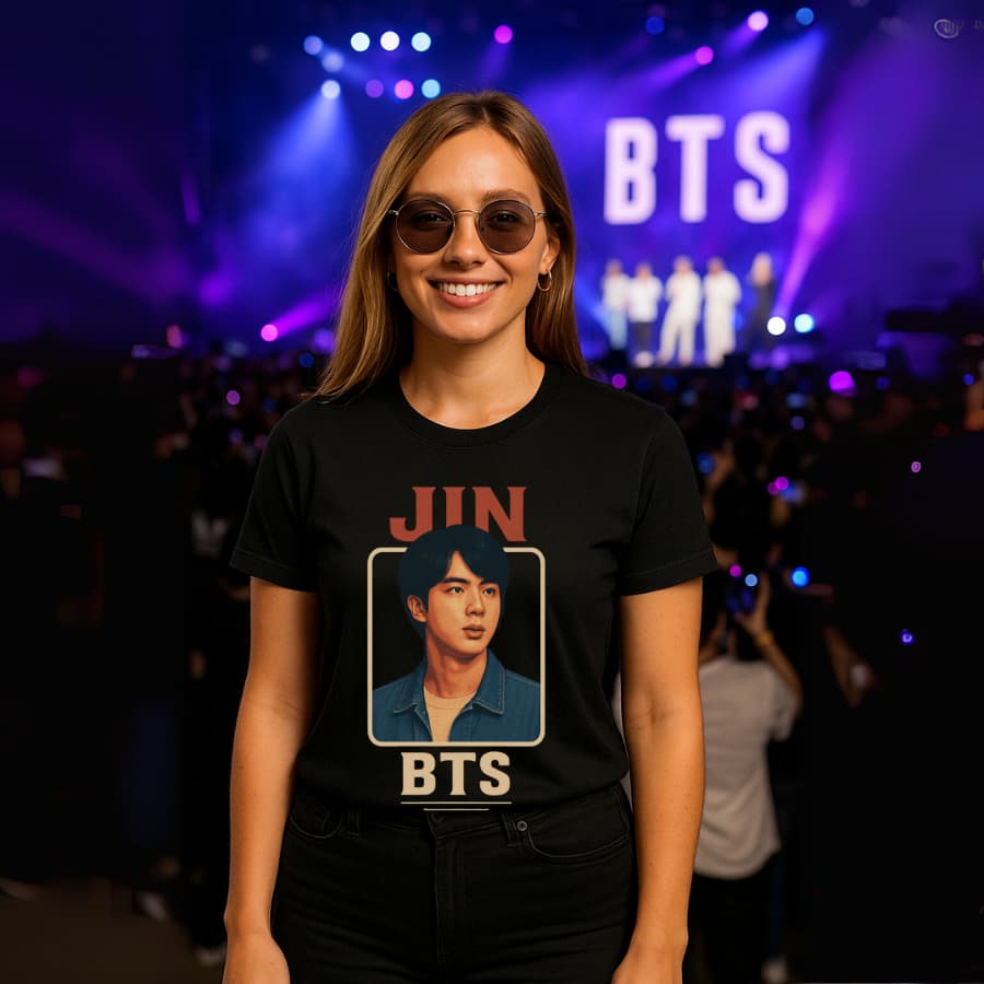 Camisa Camiseta Estampa Jin Banda Moda Kpop Blusa Tshirt Visual Moderno Casual Passeio Show