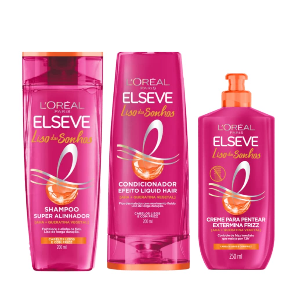 Kit Elseve Liso dos Sonhos 2025 Efeito Botox - Shampoo e Condicionador 200ml e Creme Pentear 250ml