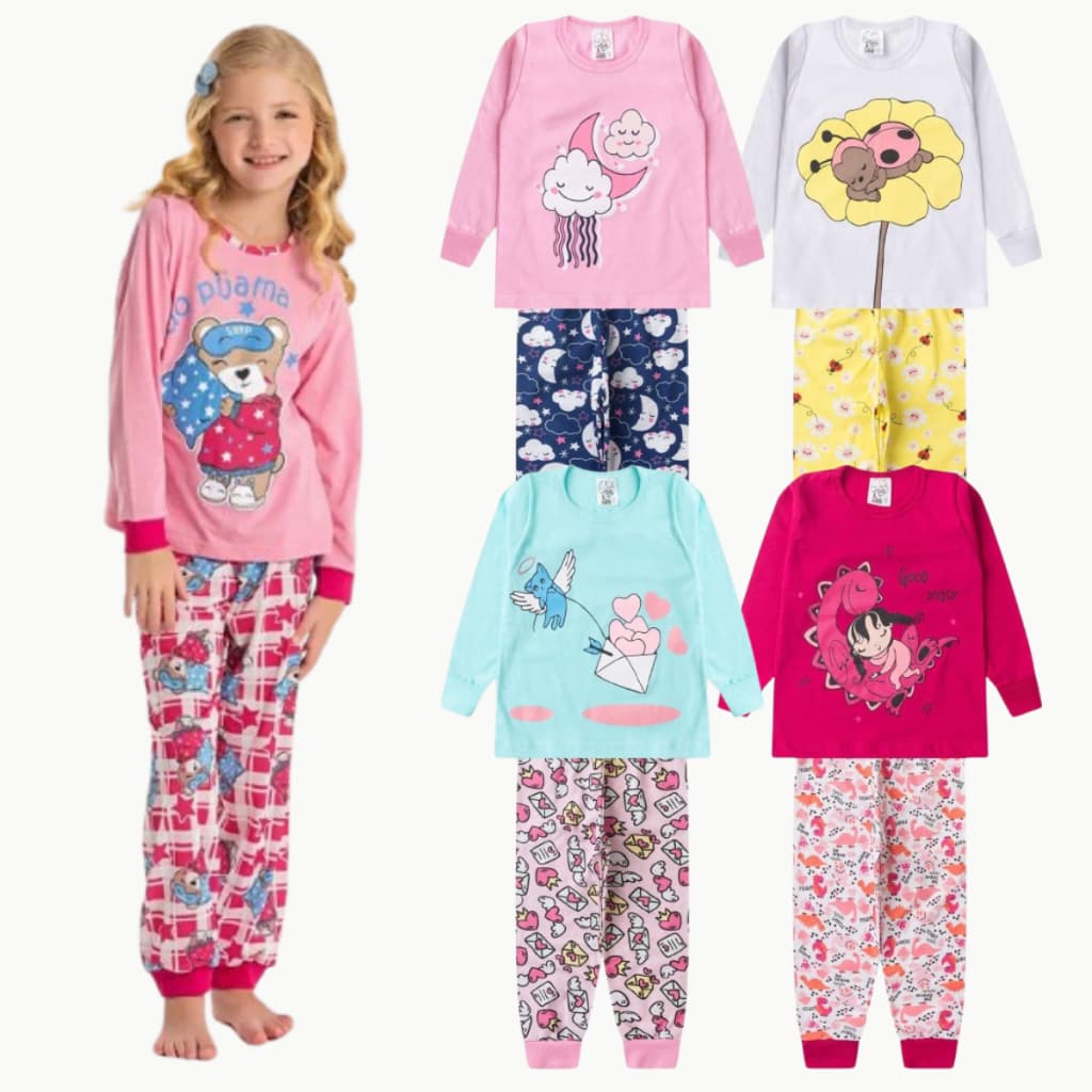 Kit 4 Peças Pijama Sortido Infantil Menina Meia Estação