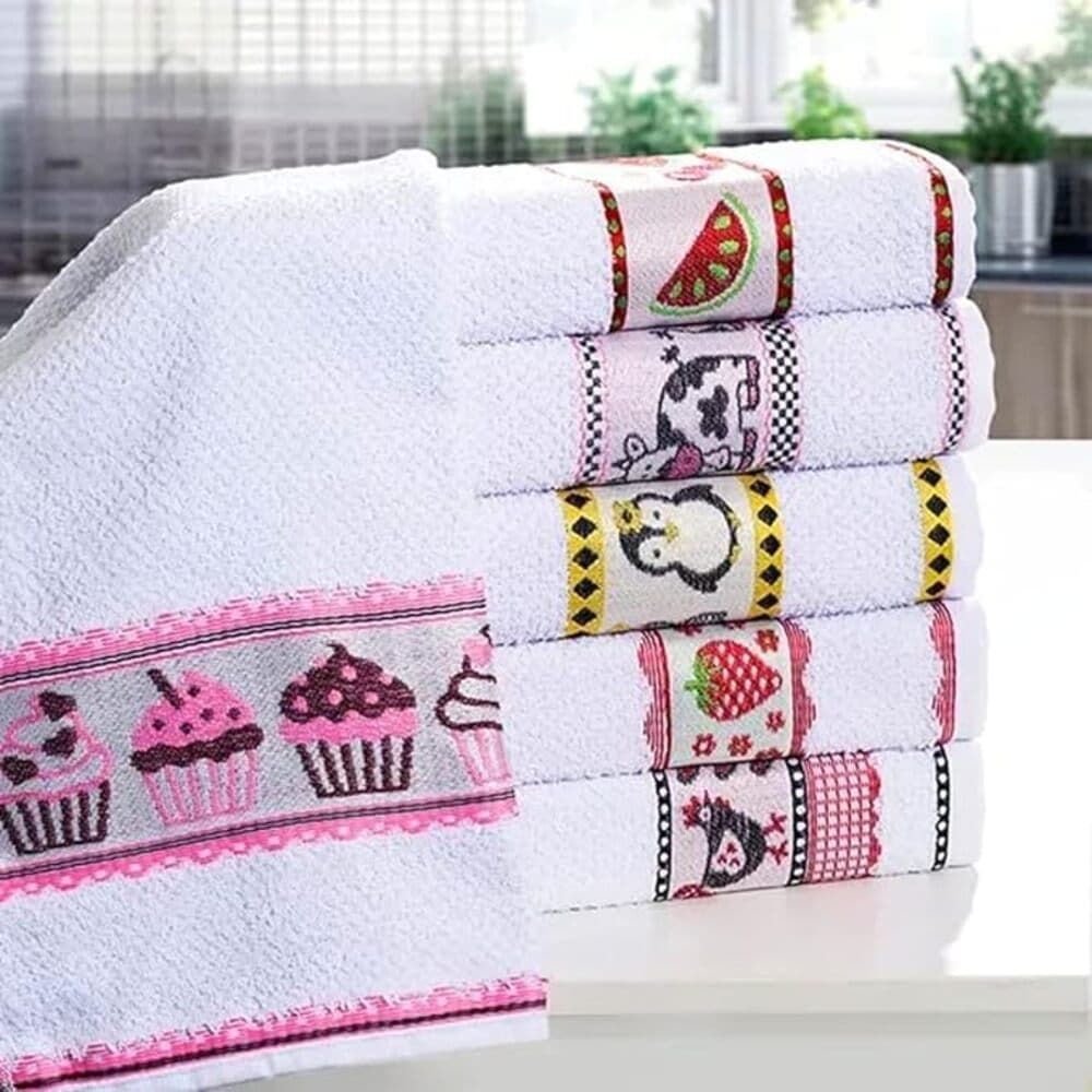 Kit/Jogo 20, 12 ou 10 Toalha de louça bordada atoalhado jacquard 100% algodão várias estampas