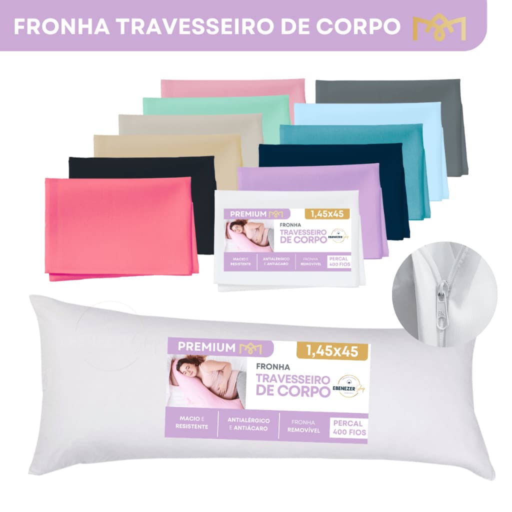 Fronha Travesseiro de Corpo Gestante Xuxão Avulso 145x45 Lisa Extra Macia Fechamento em Zíper