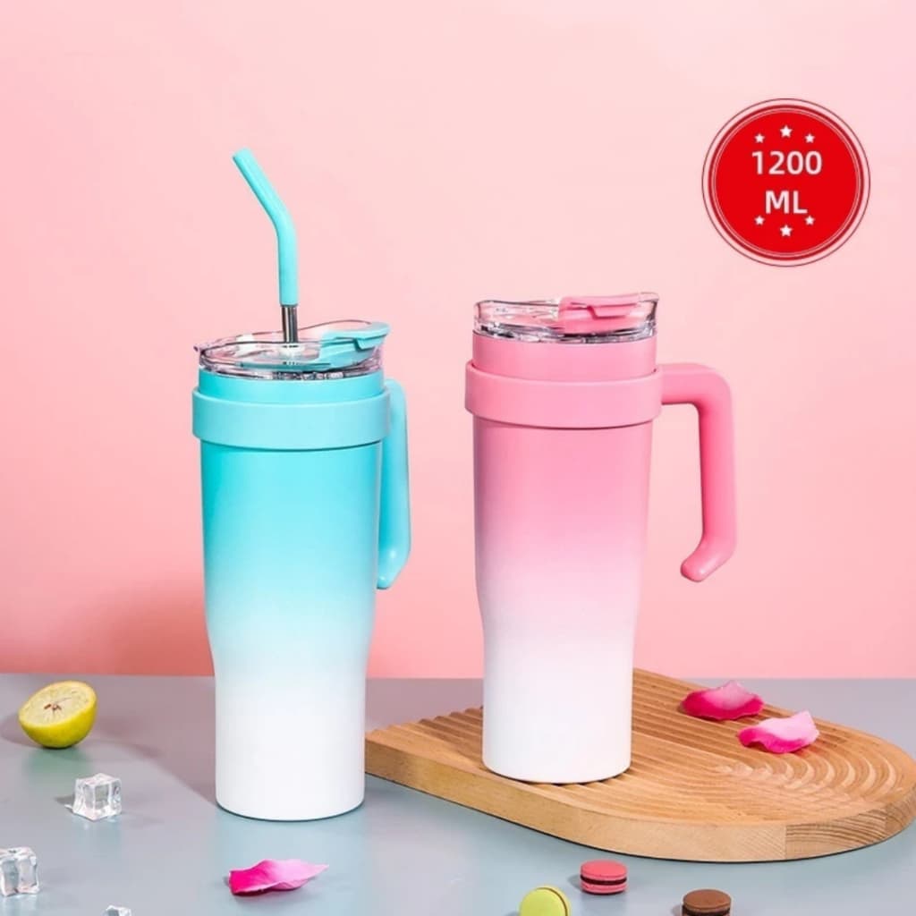 Copo térmico Aço inox c/ canudo 1,2l   -  (FLASHGOODS)