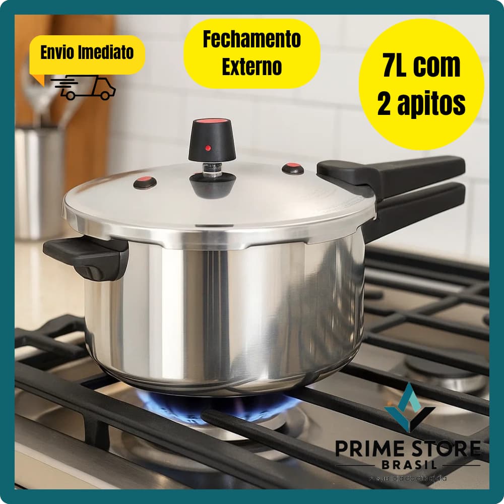 Panela de Pressão 7L Aço Polido Fechamento Externo com 2 Apitos – Cabo Baquelite
