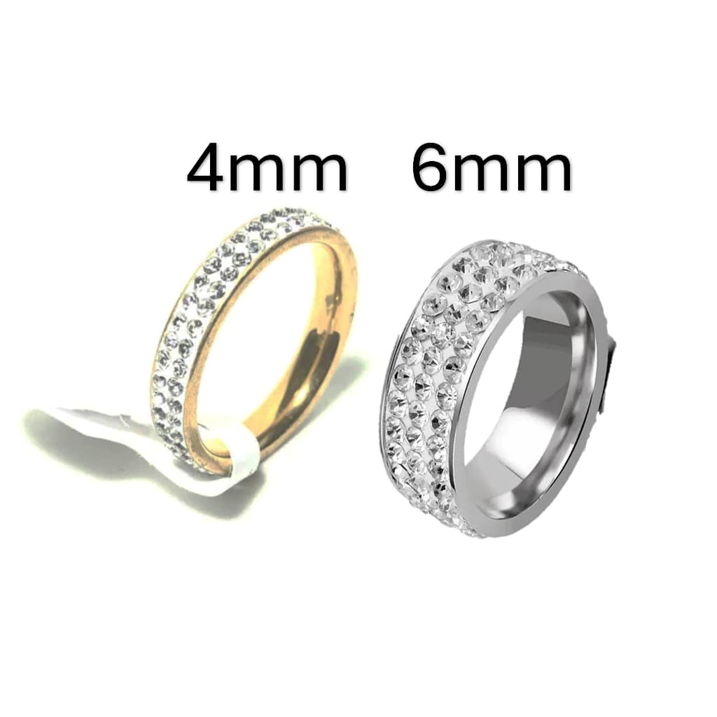 Anel Feminino Cravejado 2 ou 3 Fileiras  Aço Inox 316L Dourado ou Prata