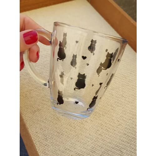 Caneca De Vidro Xícara Gatinho Gato Coração 310ml